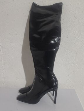INC KEENAHP Black Patent Leather High Heel Over-the-Knee Women's  Boots